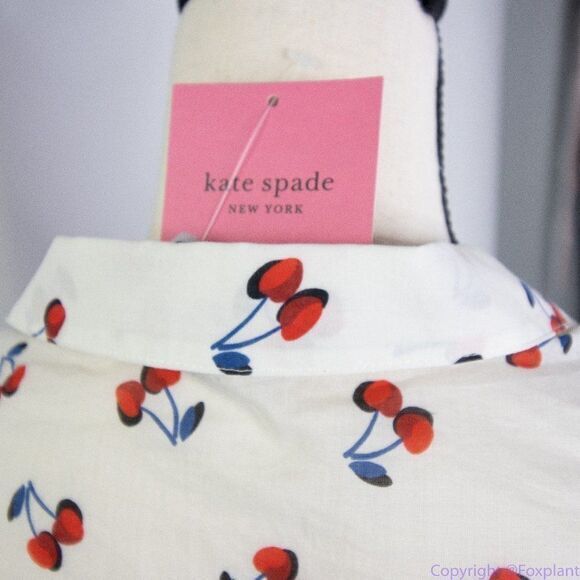 NWT kate spade Cherry toss tie-front top, French cream, all cotton - Picture 9 of 10
